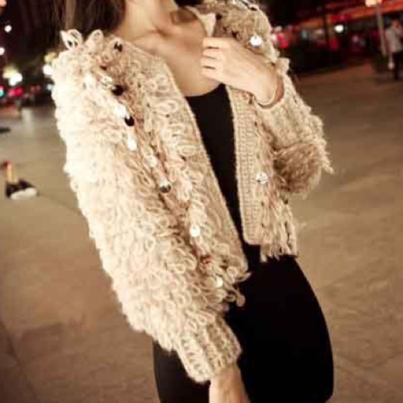 Light pink very warm sequined knit jacket - Picture 4 of 8